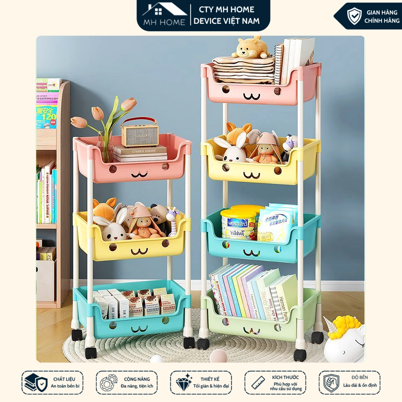 Kệ Gấu Đựng Đồ Đa Năng 4 Tầng Có Bánh Xe Thông Minh - Kệ Để Đồ Chơi Cho Bé Bỉm Sữa Nhà Bếp Tiện Lợi MH